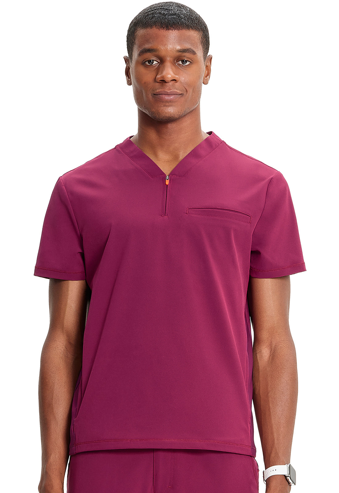 Men's Men's Partial Zip V-Neck Top - Wine
